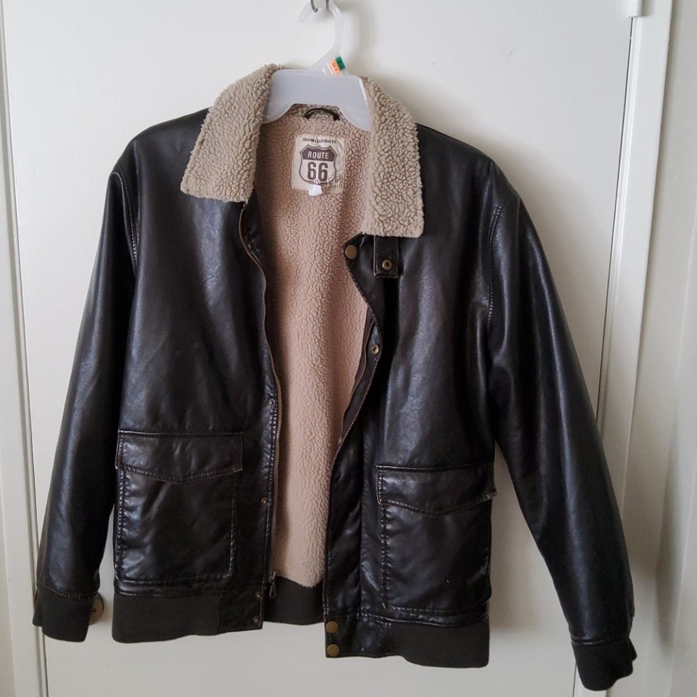 Faux fur and leather jacket